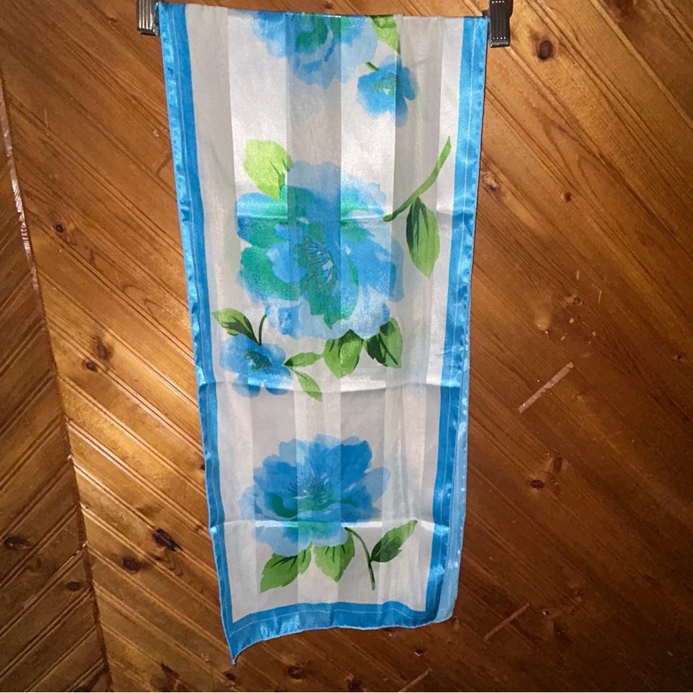 Blue floral silk scarf 13x62